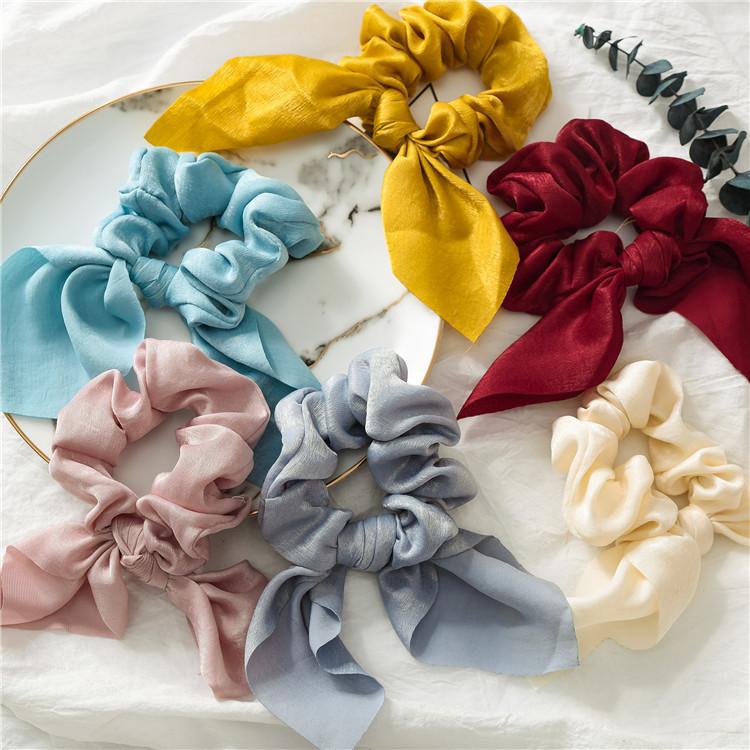 Изображение товара: Однотонные резинки для волос, шифоновые эластичные повязки на голову с бантом, аксессуар для волос для девочек и женщин