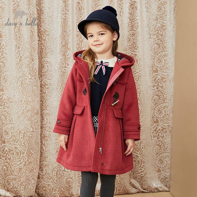 Изображение товара: DKH15124 dave bella/зимнее детское От 5 до 13 лет для девочек; Модное однотонное пальто с капюшоном; Милые детские топы; Верхняя одежда высокого качества