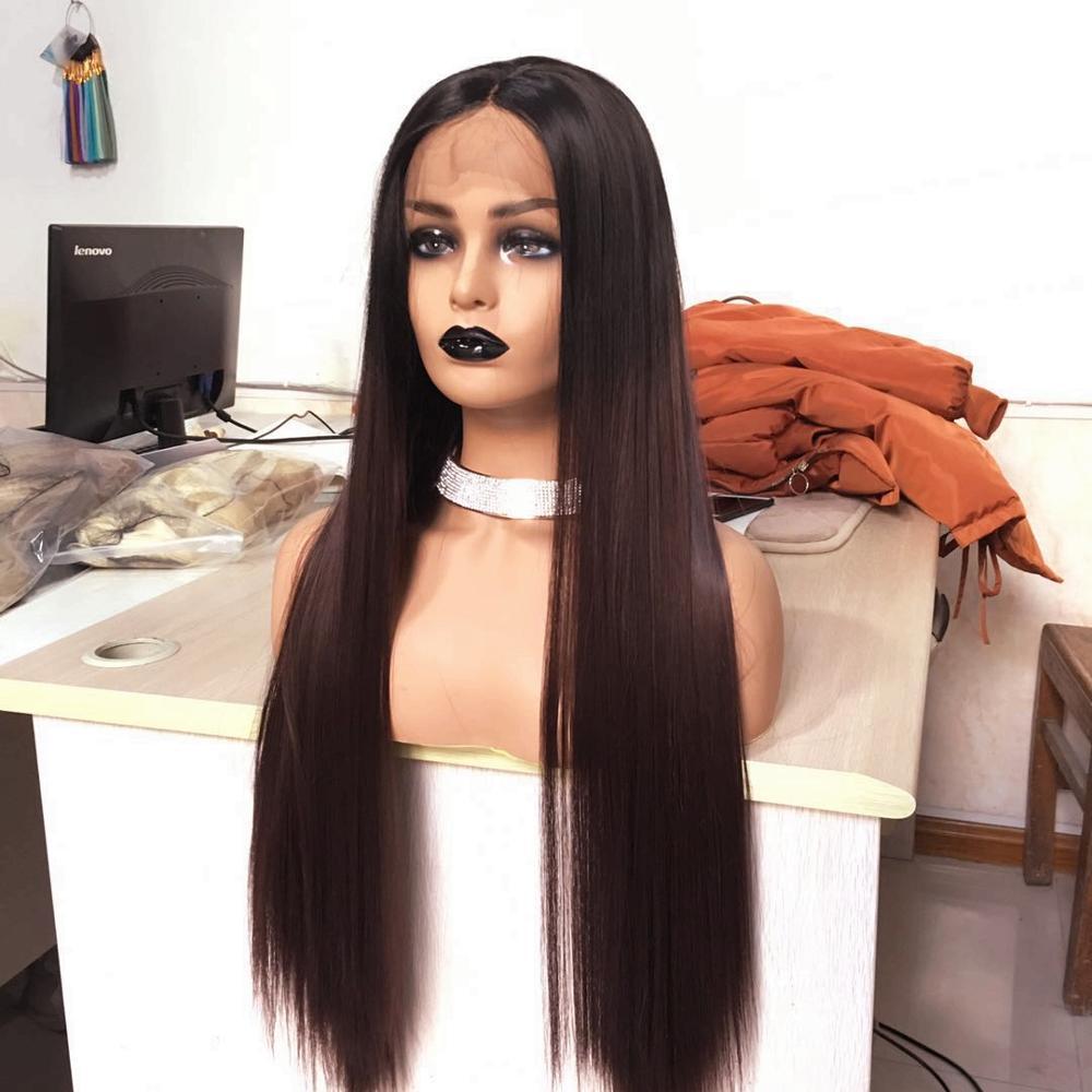 Изображение товара: DLME Омбре коричневый синтетический парик фронта шнурка длинный прямой коричневый парик для черных женщин термостойкие волосы