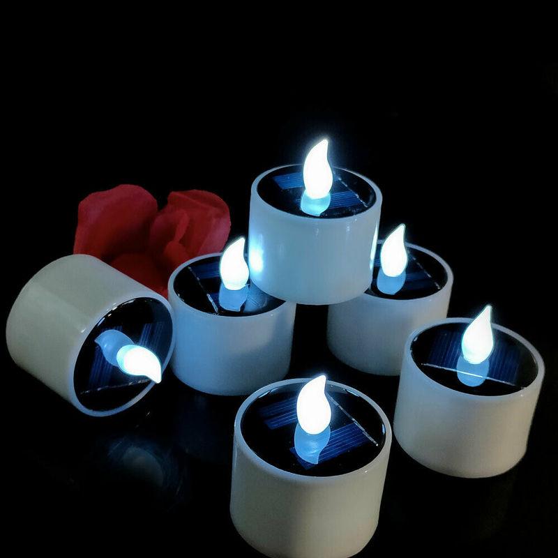 Изображение товара: Светодиодные свечи на солнечной энергии, беспламенные огни, электронные водонепроницасветодиодный светодиодные чайные лампы на солнечной батарее для рождества, уличные украшения для дома вечерние