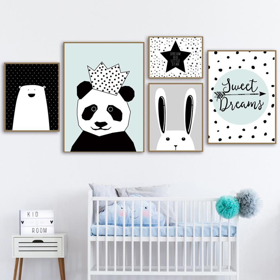 Изображение товара: Простые плакаты в скандинавском стиле с принтами панды, Картина на холсте, Настенная картина со звездами, картина для детской комнаты, кролик, украшение для дома