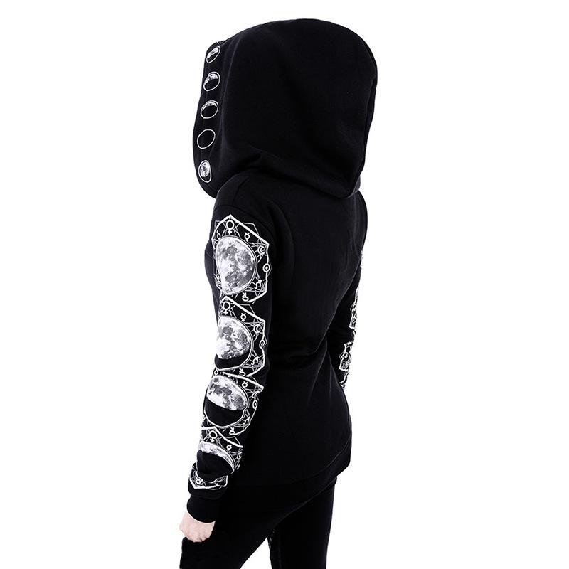 Изображение товара: Женская винтажная толстовка с капюшоном, черная толстовка с капюшоном и длинным рукавом, с принтом Луны, в готическом стиле панк-стиле, 2022