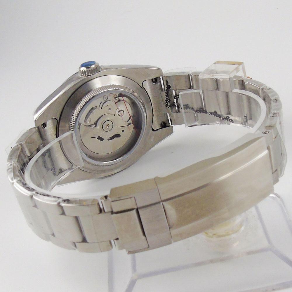 Изображение товара: Модные мужские часы BLIGER 36 мм, черные, с римскими буквами, светящиеся стрелки, сапфировое стекло, автоматические мужские часы