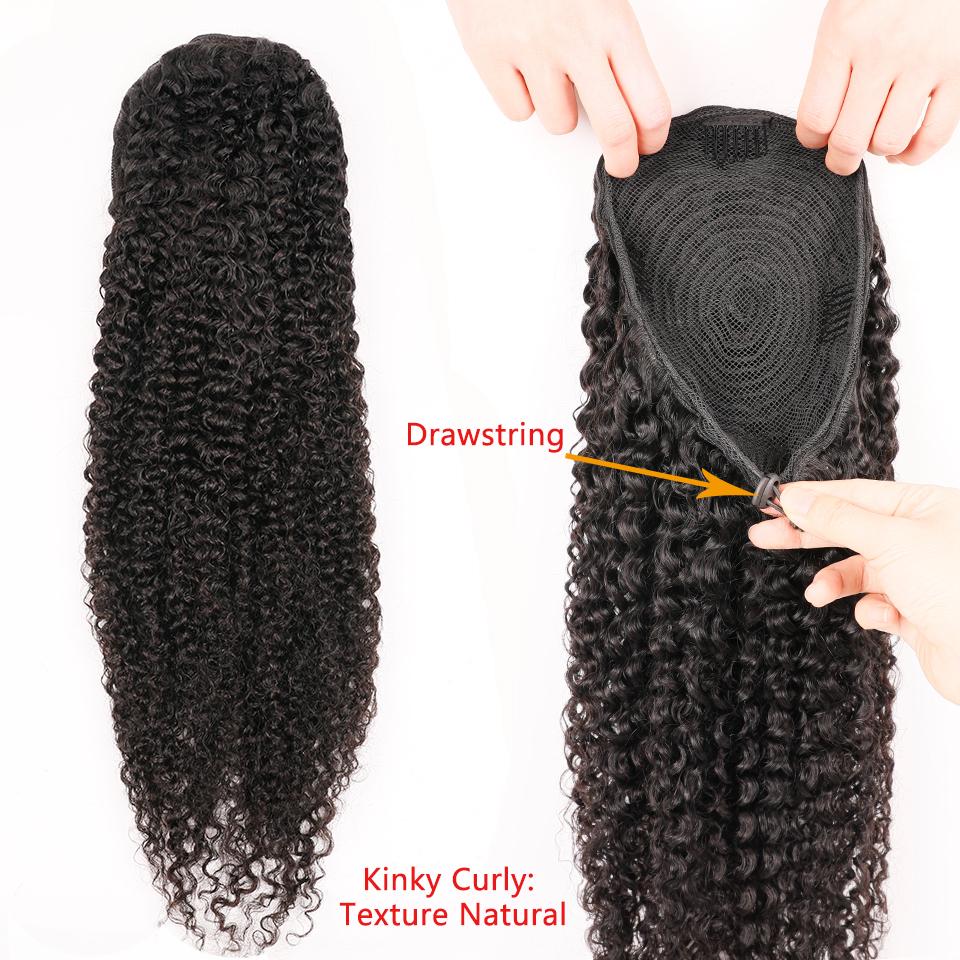 Изображение товара: Aliballad кудрявые волосы на шнурке для конского хвоста Remy человеческие волосы бразильский конский хвост афро клипсы для наращивания 100 г-150 г для женщин