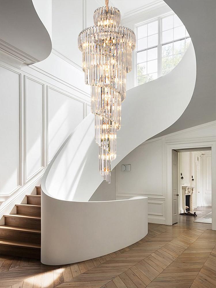 Изображение товара: Хрустальная люстра с длинной лестницей, современная лампа в стиле лофт, простая Роскошная большая лампа для виллы, гостиной