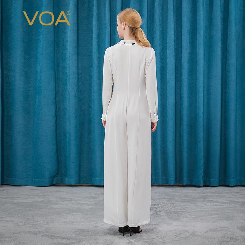 Изображение товара: VOA тяжелый шелк 30 момме молочно-белый комбинезон с отворотами и принтом, трехмерные Асимметричные свободные брюки с длинными рукавами KE197