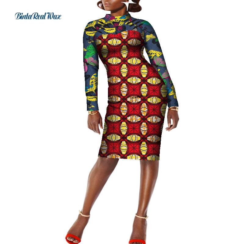 Изображение товара: Новые африканские платья с длинным рукавом для женщин, платья до колен с вощеным принтом, платья базин богатые африканские платья из Анкары WY8071