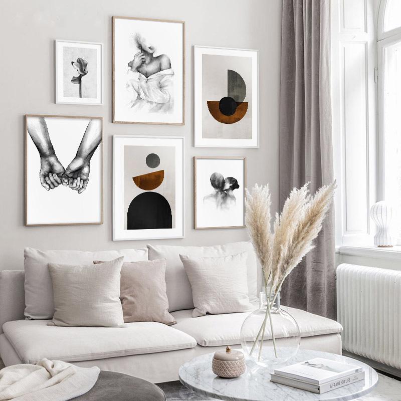 Изображение товара: Современный абстрактный постер, домашний декор, Скандинавская Картина на холсте Рисунок, Минималистичная черно-белая Настенная картина для спальни