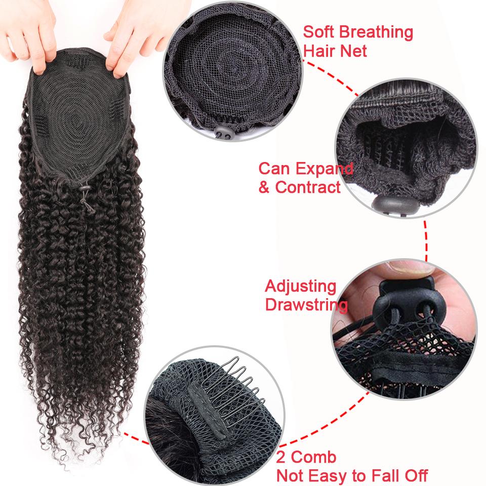 Изображение товара: Aliballad кудрявые волосы на шнурке для конского хвоста Remy человеческие волосы бразильский конский хвост афро клипсы для наращивания 100 г-150 г для женщин