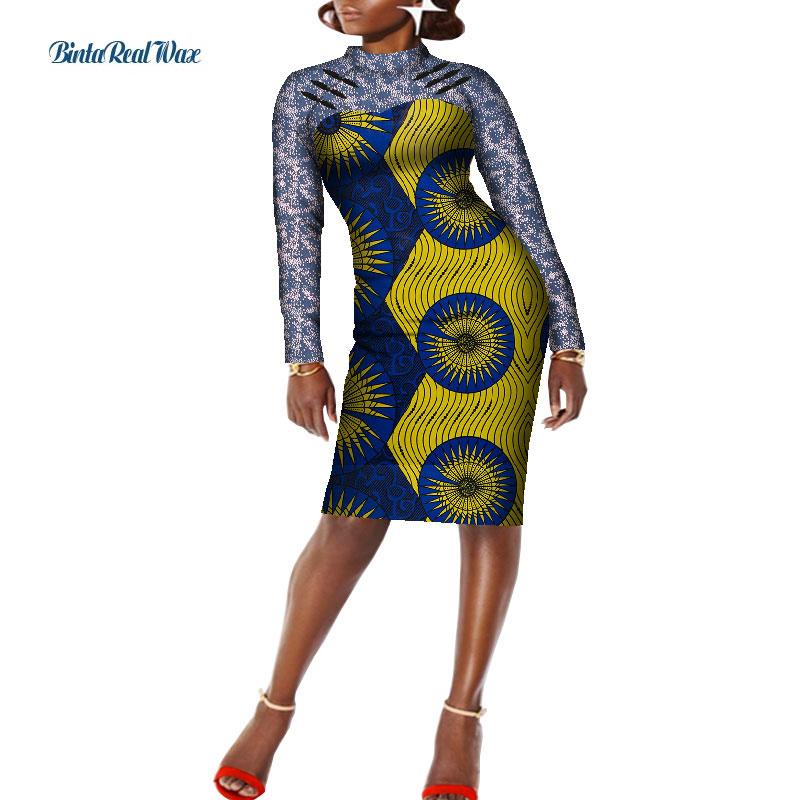 Изображение товара: Новые африканские платья с длинным рукавом для женщин, платья до колен с вощеным принтом, платья базин богатые африканские платья из Анкары WY8071