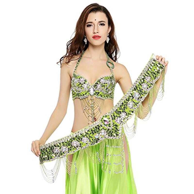Изображение товара: Женский костюм для танца живота, комплект с топом и поясом, шарф Болливудский Размер S M L XL B C чашка ручной работы 13 цветов