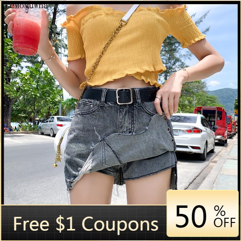 Изображение товара: Джинсовые шорты женские, летние, с завышенной талией, свободные, с дырками, широкие штанины, с низкой посадкой
