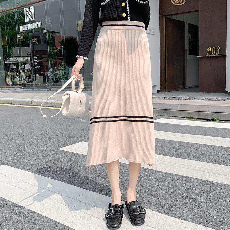 Изображение товара: Женская Длинная трикотажная юбка, повседневная облегающая трикотажная юбка с высокой талией, весна-осень 2022