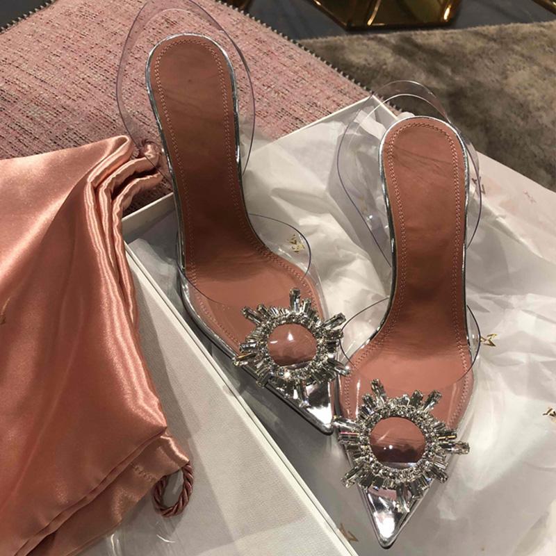 Изображение товара: Сандалии женские прозрачные на высоком каблуке, туфли-лодочки из ПВХ, заостренный носок, прозрачная Хрустальная чашка, пикантная летняя обувь, туфли-лодочки, размер 43