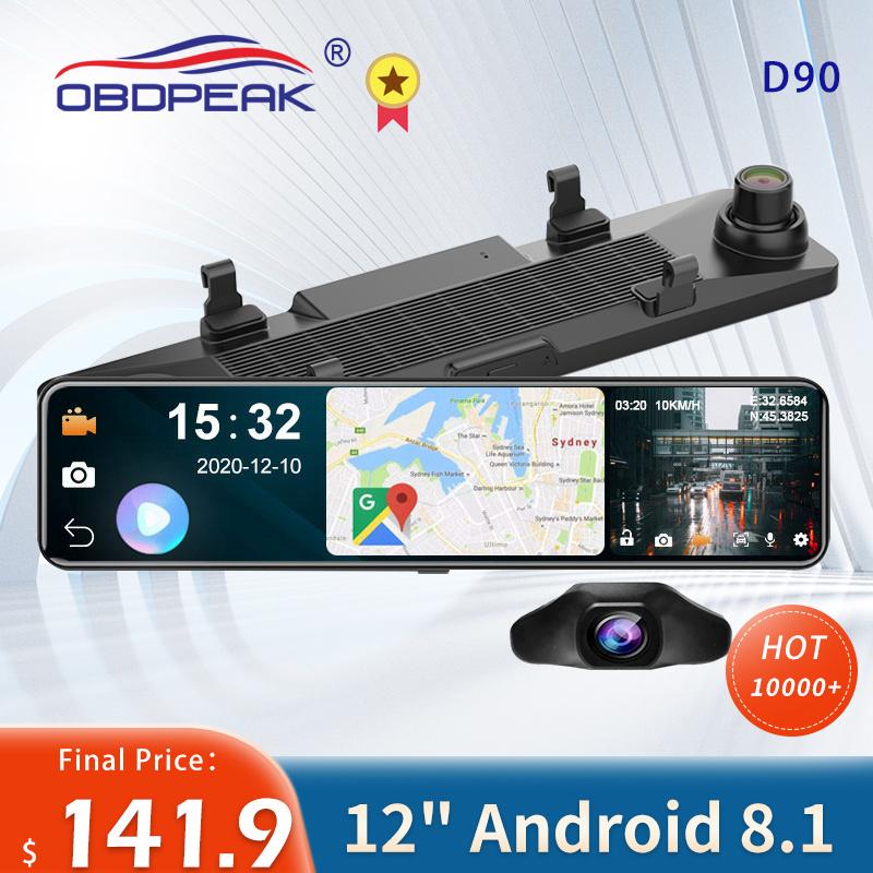 Изображение товара: Автомобильный видеорегистратор на Android 8,1, 4 Гб + 32 ГБ, 4 Гб, 12 дюймов, зеркало заднего вида, GPS, навигатор, видеорегистратор с двумя объективами, камера 1080P, Автомобильный видеорегистратор ADAS Super Night