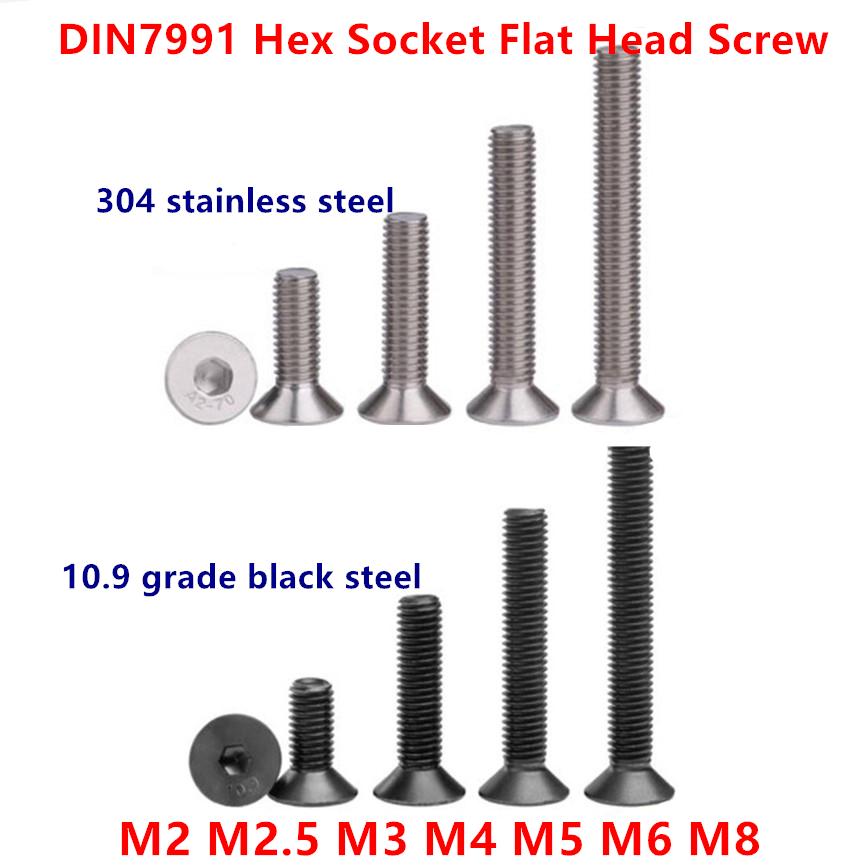Изображение товара: DIN7991 винт с плоской головкой M2 M2.5 M3 M4 M5 M6 M8 Черный из нержавеющей стали 304 шестигранный с шестигранной головкой потайной шестигранный винт