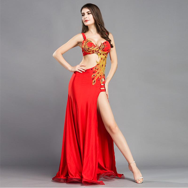 Изображение товара: Женский костюм для танца живота, длинное платье с бюстгальтером-топом и юбкой