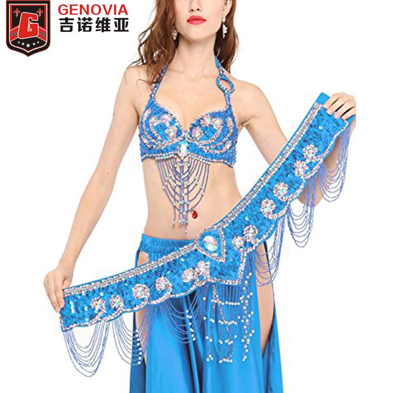 Изображение товара: Женский костюм для танца живота, комплект с топом и поясом, шарф Болливудский Размер S M L XL B C чашка ручной работы 13 цветов