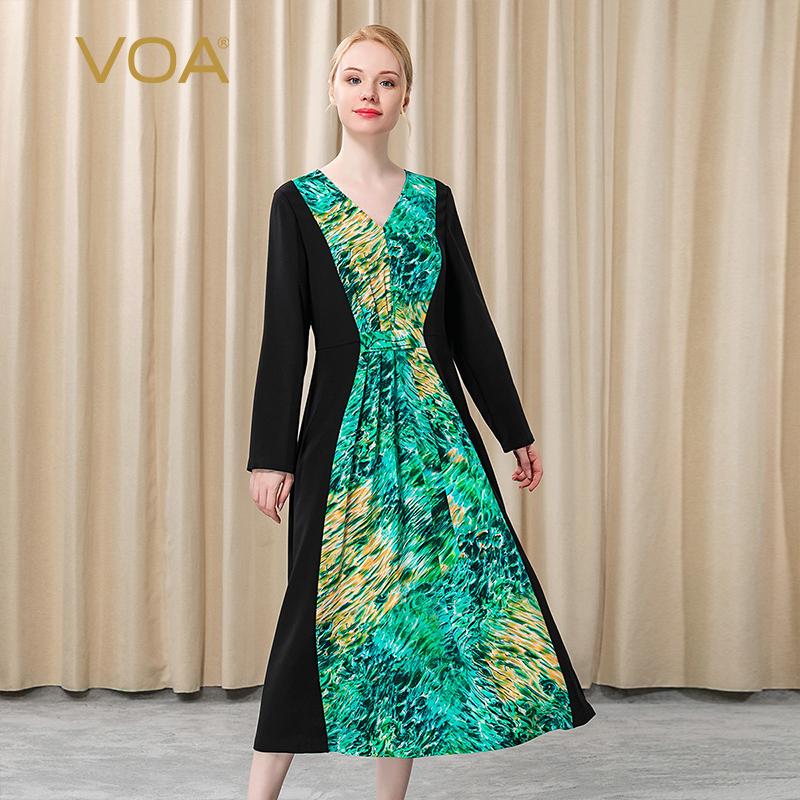 Изображение товара: Платье с длинными рукавами VOA Silk 30 момме, с принтом в виде тяжелого куриного сердца и контрастной строчкой
