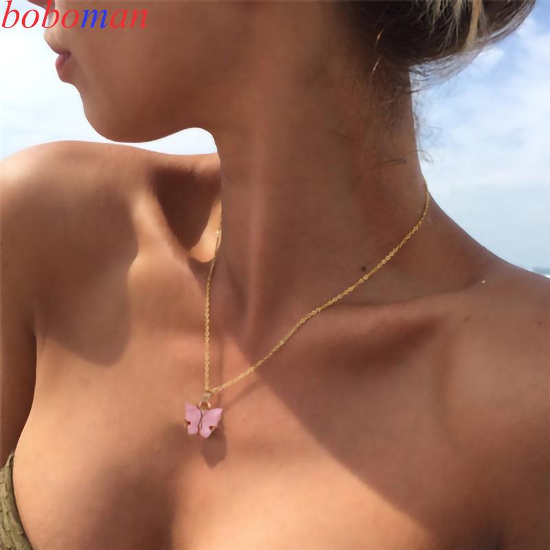 Изображение товара: Sweet Acrylic Color Butterfly Necklace For Women Long Wild Clavicle Chain Pendant Refined Stylish Mujer Gift 2020 Trendy Gold