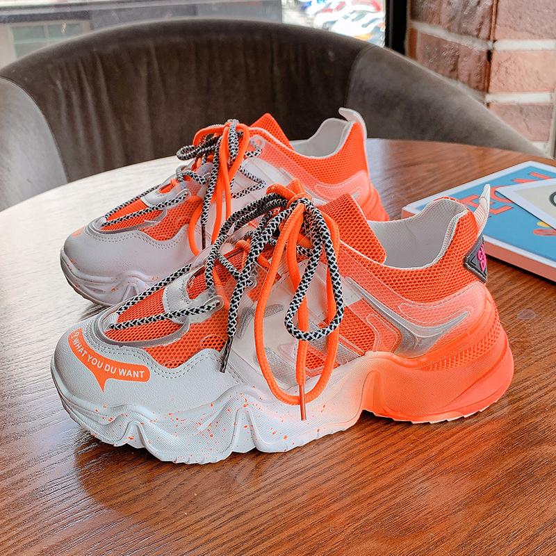 Изображение товара: Женские кроссовки на массивной платформе, оранжевые или синие кроссовки на вулканизированной подошве, повседневная обувь для папы, 2022