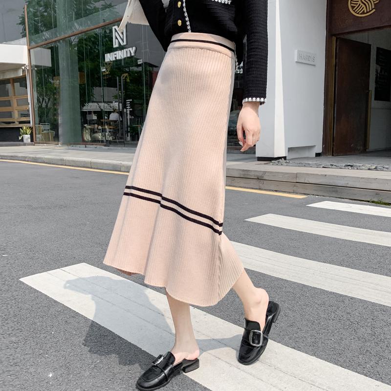 Изображение товара: Женская Длинная трикотажная юбка, повседневная облегающая трикотажная юбка с высокой талией, весна-осень 2022