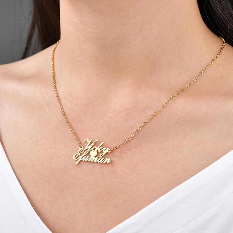 Изображение товара: Nextvance индивидуальное ожерелье с двумя именами и сердцем из нержавеющей стали, модная подвесная цепочка для женщин, семейный подарок, ювелирные изделия