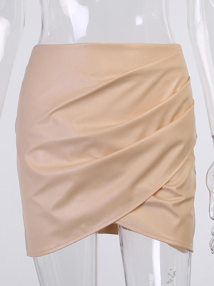 Изображение товара: Женская плиссированная Асимметричная мини-юбка InstaHot из искусственной кожи с высокой талией 2020, Модная элегантная повседневная юбка с рюшами