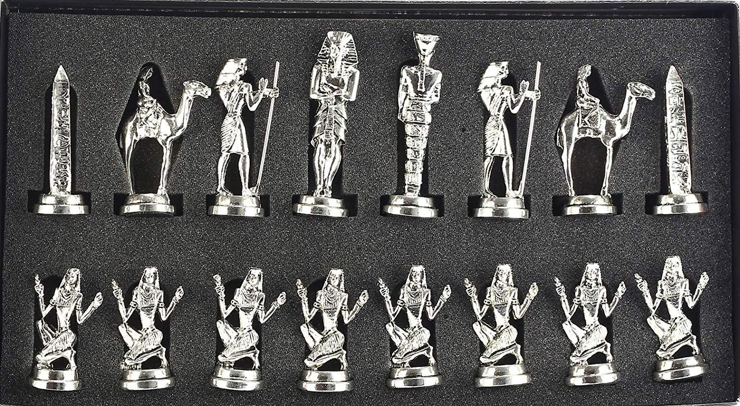 Изображение товара: Памятные фигуры Фараона из египетского металла, набор шахматных фигур ручной работы, деревянная шахматная доска с рисунком перламутровой матери, 9 см