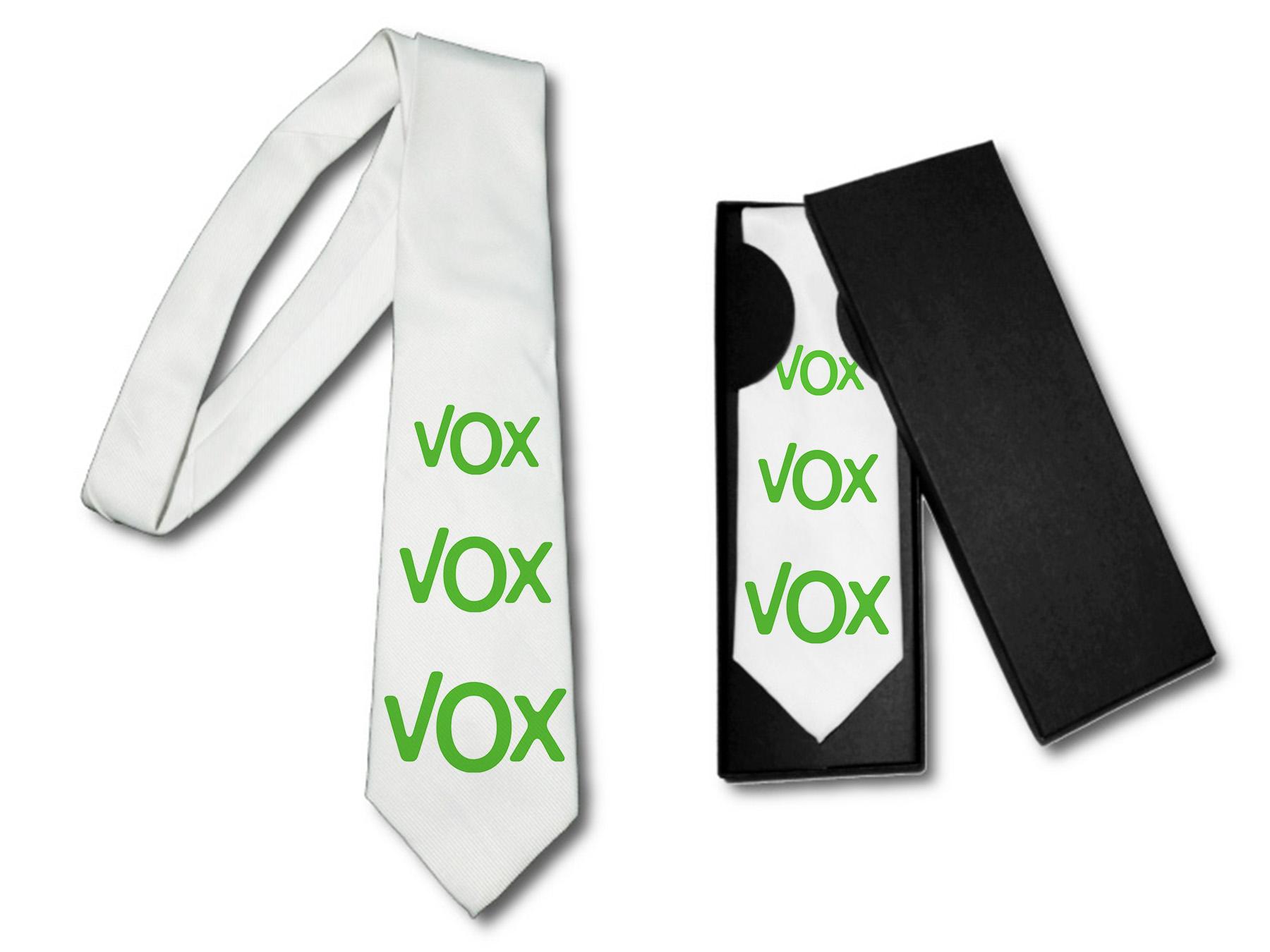 Изображение товара: MERCHANDMANIA tie elegant LOGO party VOX Spain soft white polyester for weddings custom meetings offer