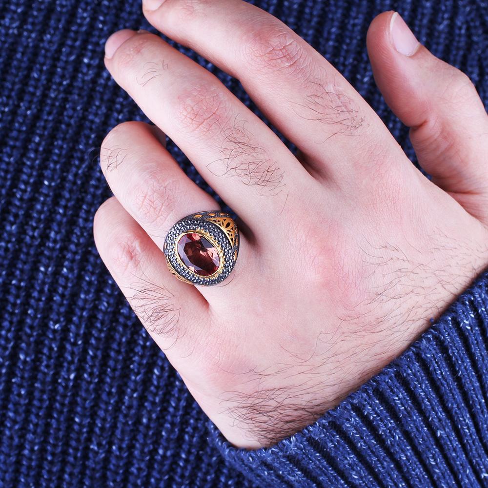 Изображение товара: Мужское серебряное кольцо с зултанитом ручной работы, мужское кольцо из серебра 925, кольцо с зултанитом, серебряное овальное кольцо с зултанитом ручной работы