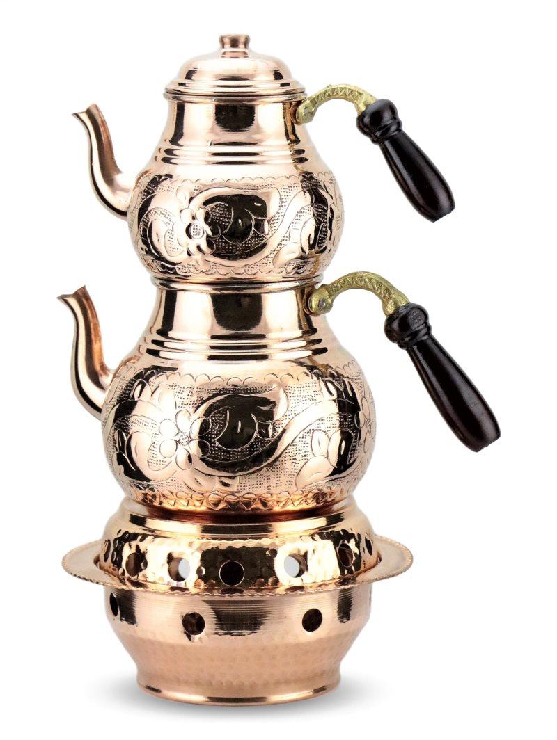 Изображение товара: Вышитый заварочный чайник из красной меди и османский камень среднего размера