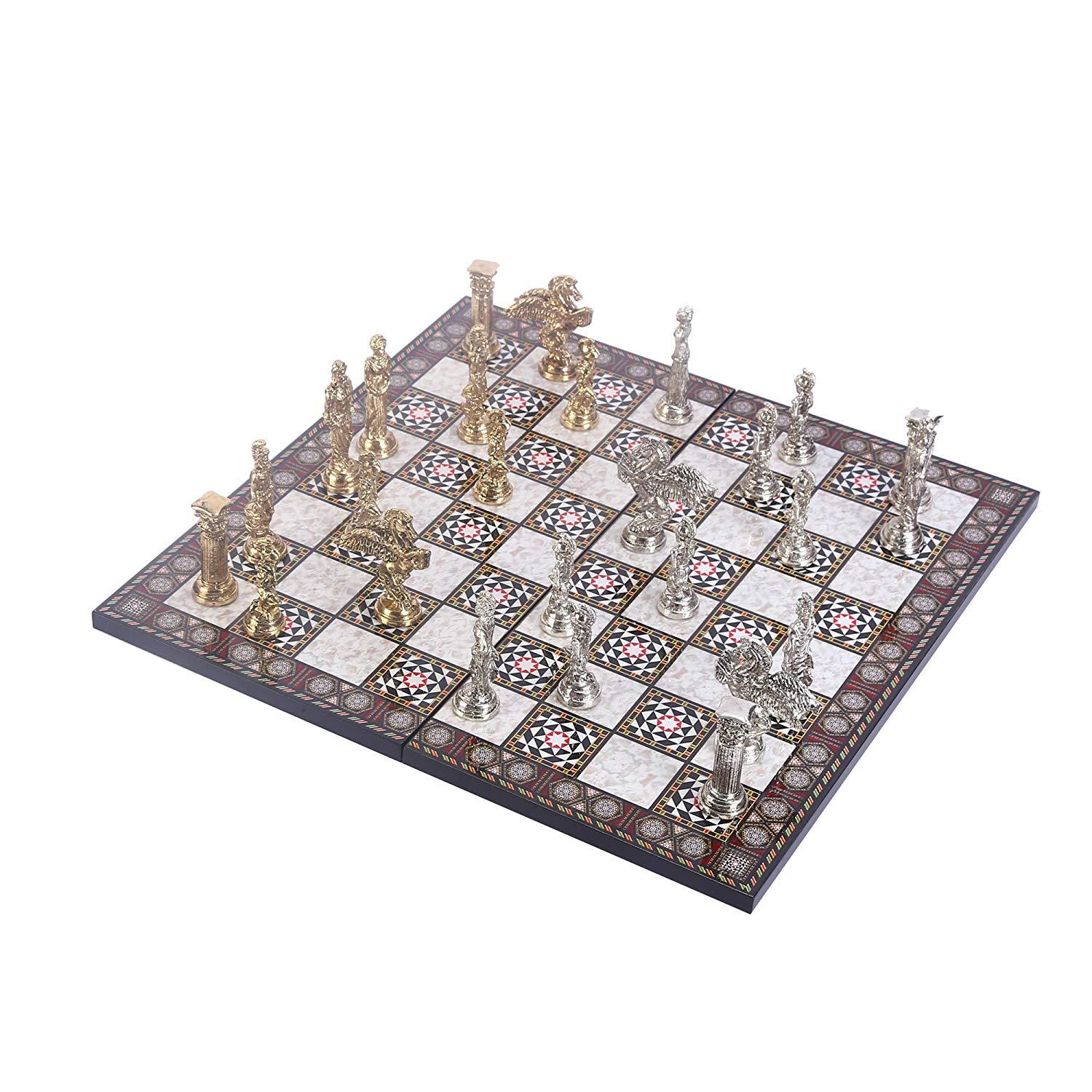 Изображение товара: Мифологические фигурки Пегаса, металлический Шахматный набор для взрослых, детали ручной работы и перламутровый дизайн, деревянная шахматная доска King 9,5 см