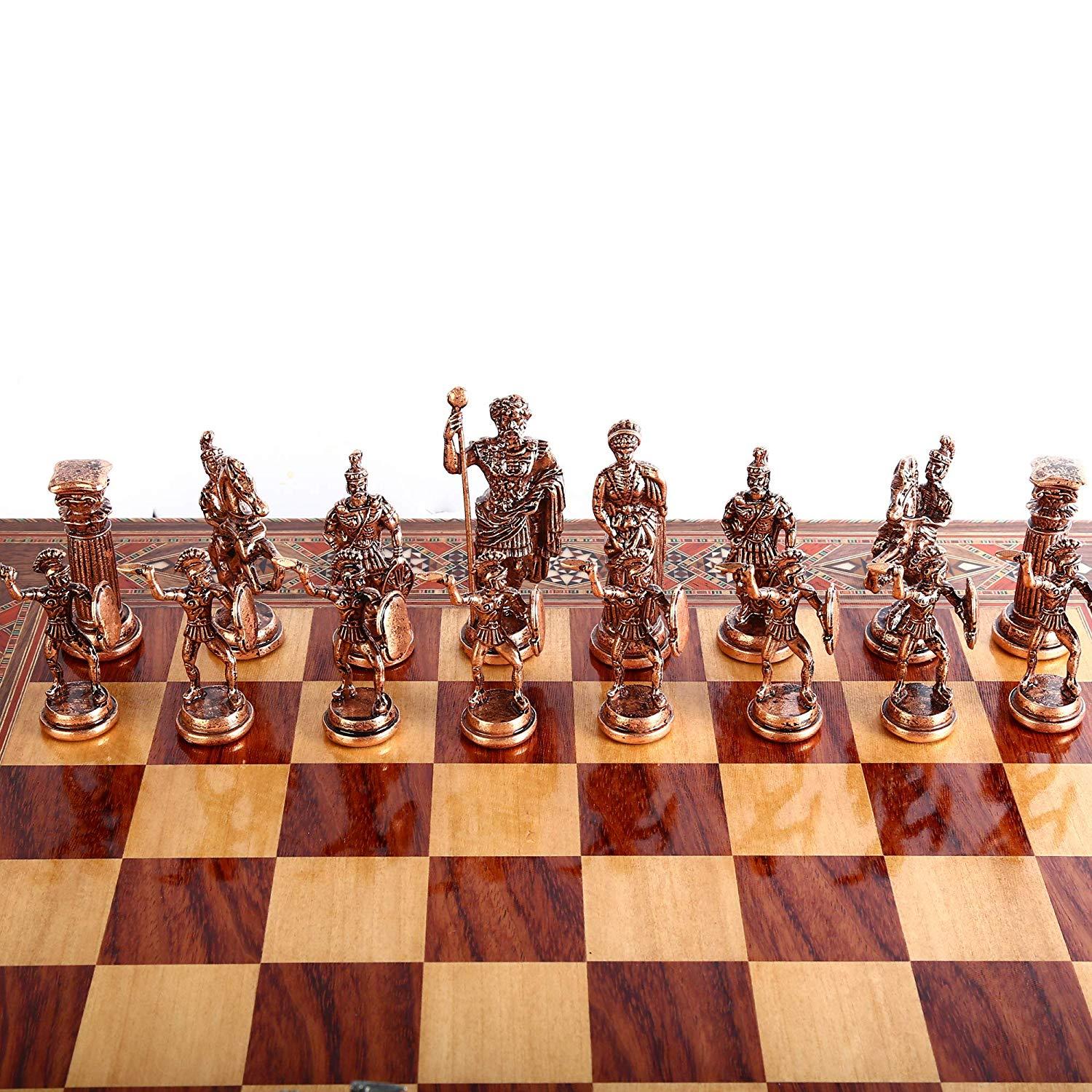 Изображение товара: Набор металлических шахматных фигурок ручной работы из античной меди, натуральная твердая деревянная доска, оригинальный жемчуг, хранилище внутри King 10 см