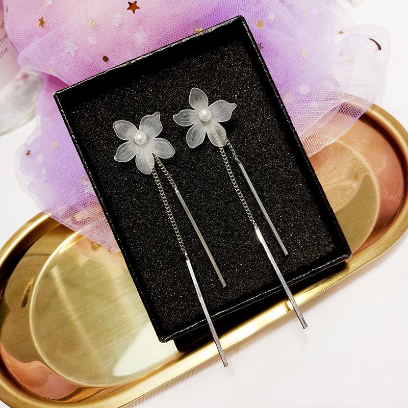 Изображение товара: Простые Длинные серьги-кисточки с имитацией жемчуга, цветочные серьги для женщин, модные украшения, женские геометрические серьги