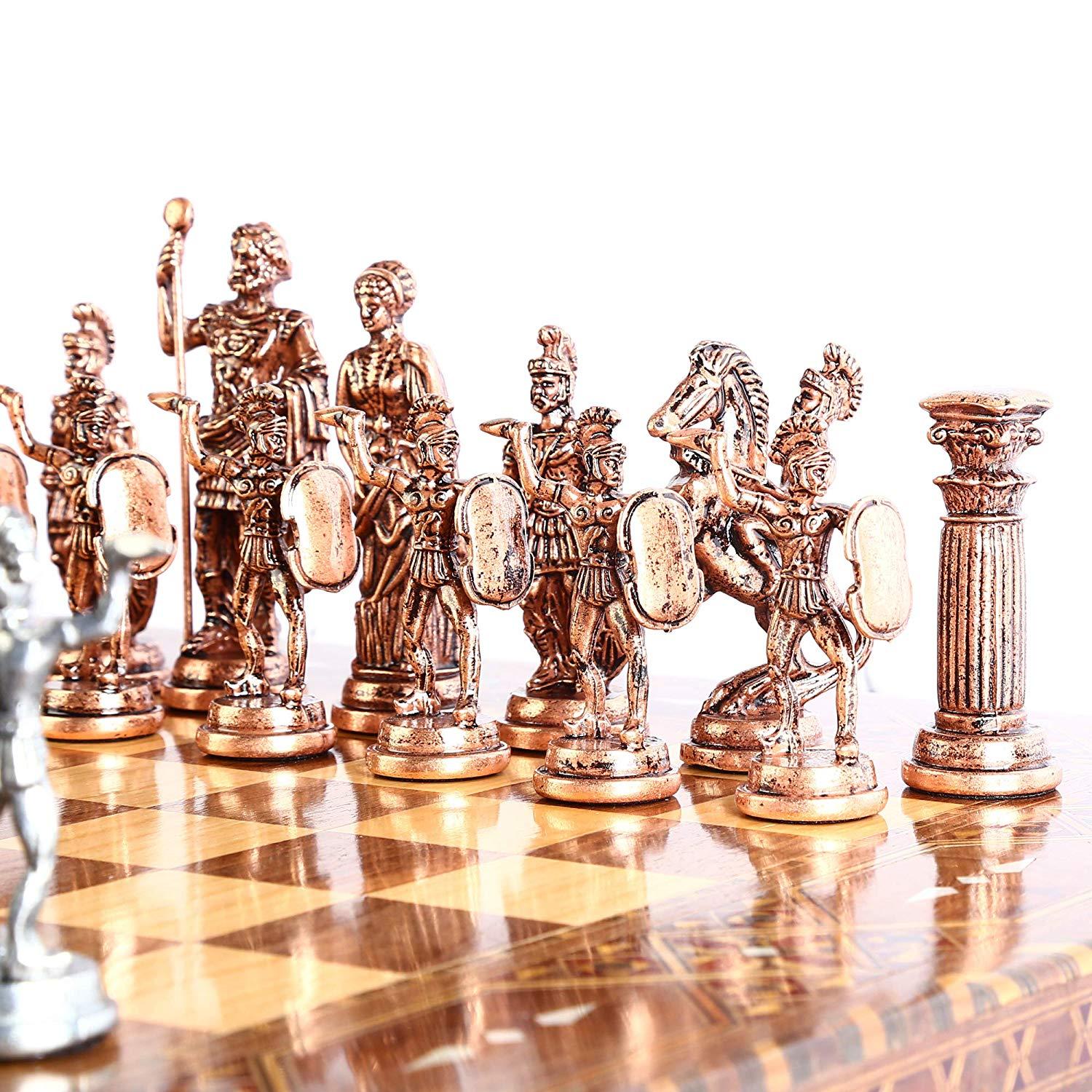 Изображение товара: (Только шахматные фигуры), старинная медная римская фигура, металлические шахматные фигуры ручной работы, большой размер 11 см (доска не входит в комплект)