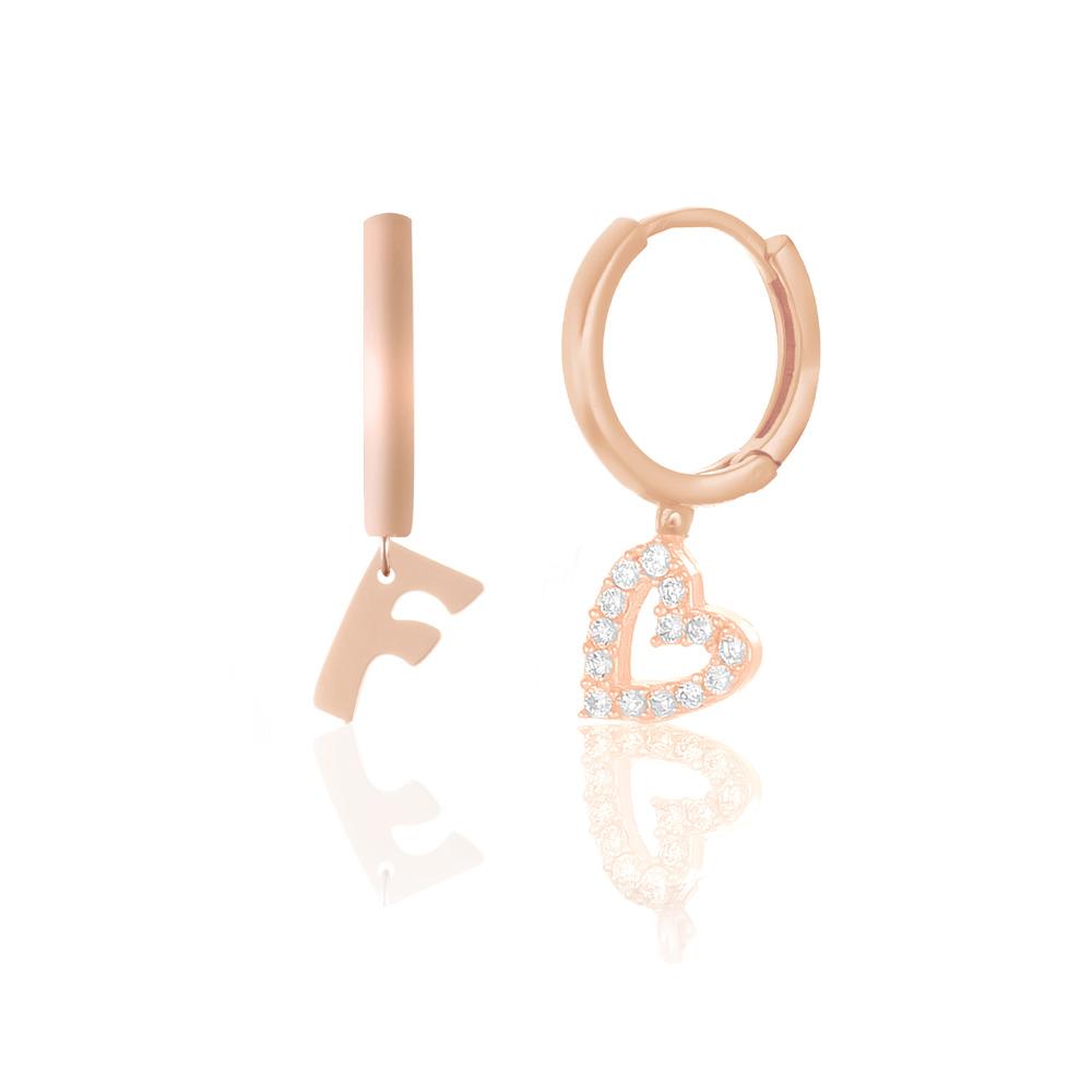 Изображение товара: Новый дизайн, ювелирные изделия, 925 пробы, Серебряные буквы F, серьги для женщин, Розовая позолота, с цирконием, висячие серьги