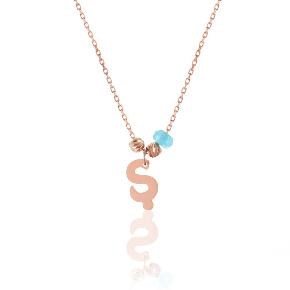 Изображение товара: Ожерелье с подвеской в виде буквы S, ювелирное изделие, 925 пробы, серебро, розовое золото, Аквамариновый камень с цепочкой 43 см