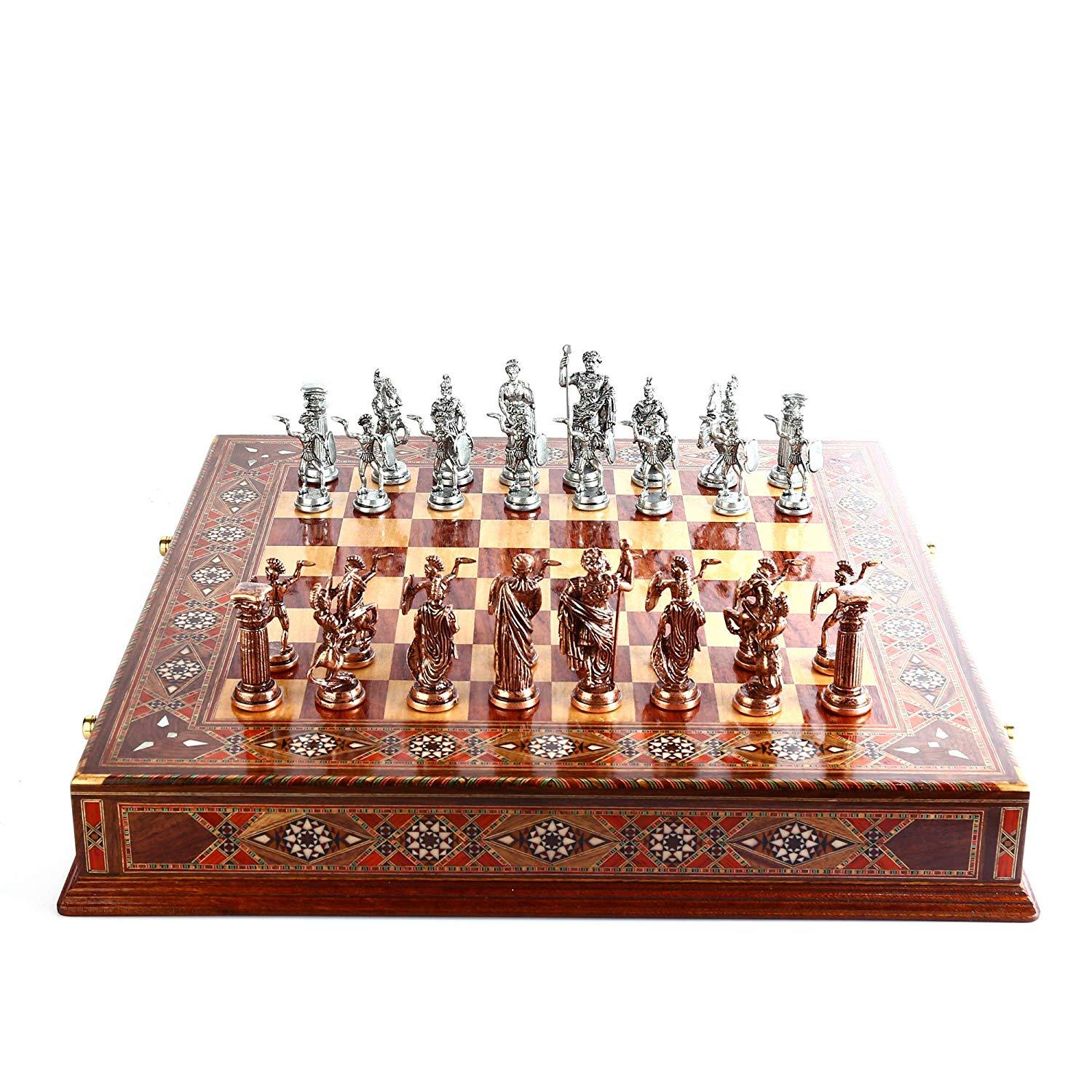 Изображение товара: Набор металлических шахматных фигурок ручной работы из античной меди, натуральная твердая деревянная доска, оригинальный жемчуг, хранилище внутри King 10 см