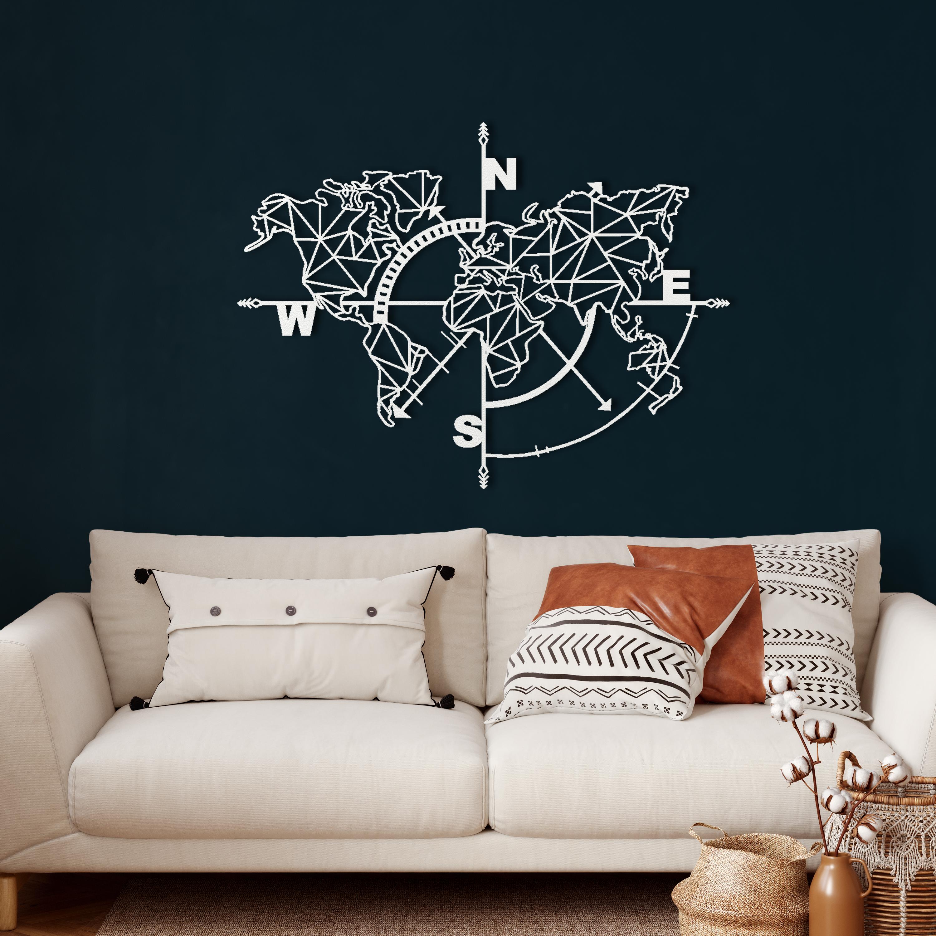 Изображение товара: Металлический геометрический компас с картой мира, Настенный декор, украшение для дома и офиса