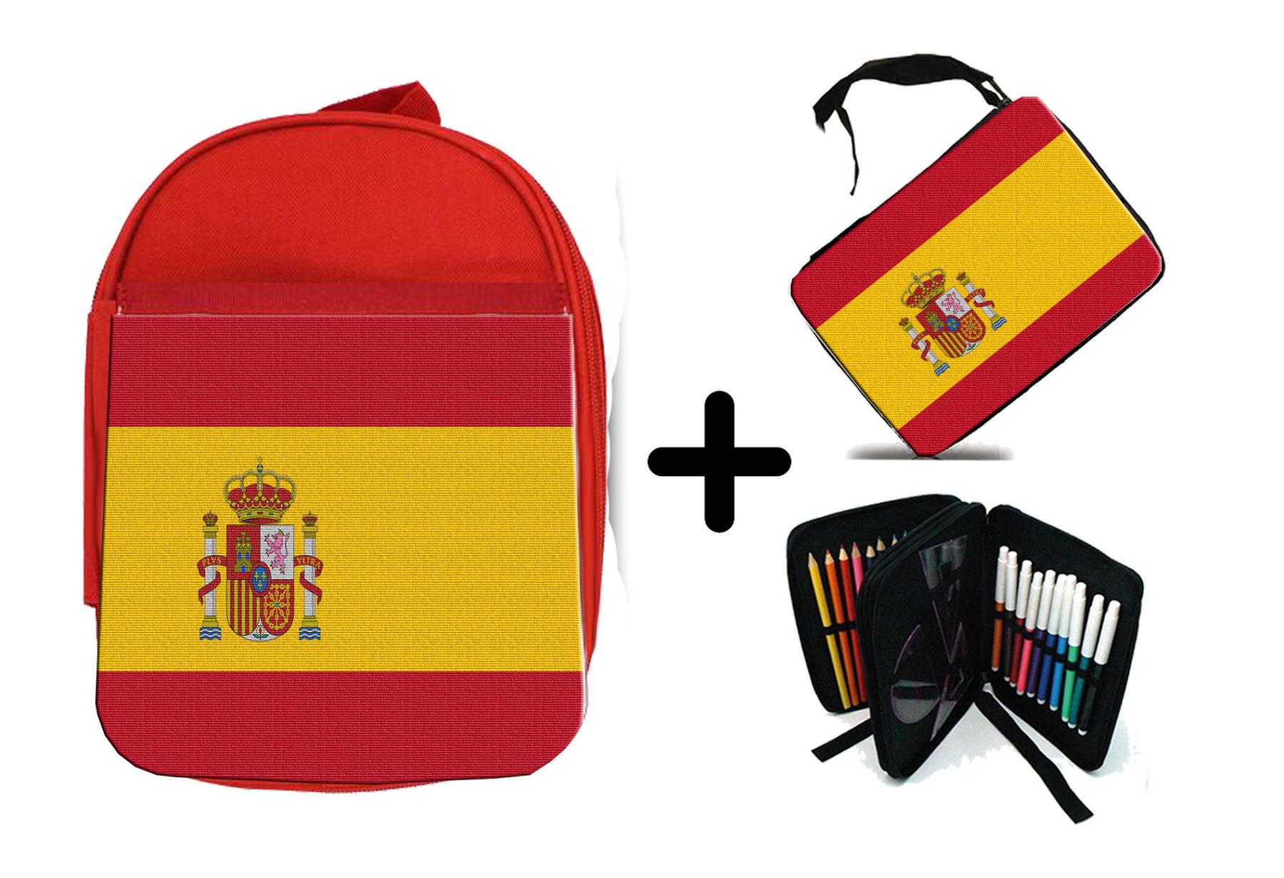 Изображение товара: MERCHANDMANIA пакет красный рюкзак и чехол с флагом Испания страна Соединенные школьные материалы дети персонализированные предложение