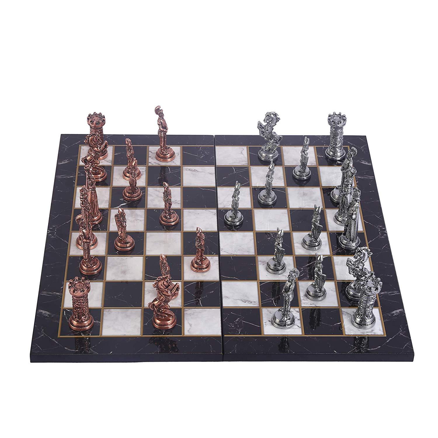 Изображение товара: Шахматный набор Redcoats для взрослых в британском стиле, антикварные медные металлические шахматные наборы для взрослых, деревянные шахматные доски с дизайном мрамора ручной работы, 9 см