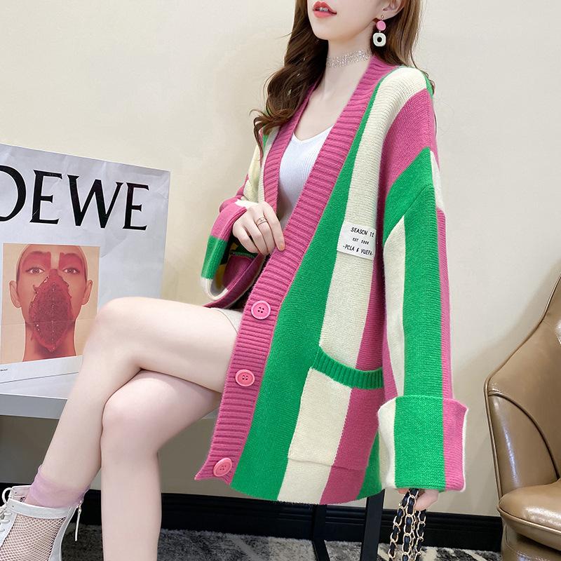 Изображение товара: Красный шерстяной свитер, женский кардиган на осень, новинка 2020, пальто в Корейском стиле на весну и осень, свободный свитер, модная одежда