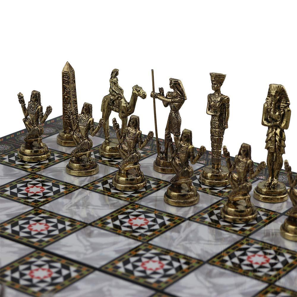 Изображение товара: Памятные фигуры Фараона из египетского металла, набор шахматных фигур ручной работы, деревянная шахматная доска с рисунком перламутровой матери, 9 см