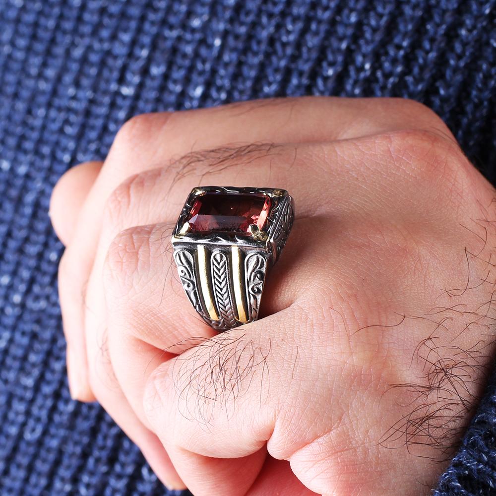 Изображение товара: Мужское серебряное кольцо с зултанитом ручной работы, мужское кольцо из серебра 925 пробы, Серебряное прямоугольное кольцо с зултанитом ручной работы