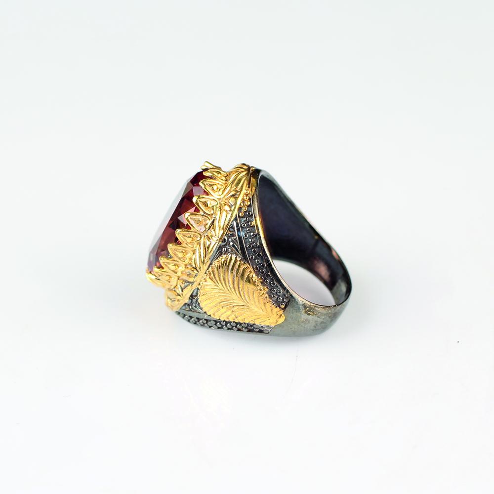 Изображение товара: Мужское серебряное кольцо с зултанитом ручной работы, мужское овальное кольцо с зултанитом ручной работы из серебра 925 пробы