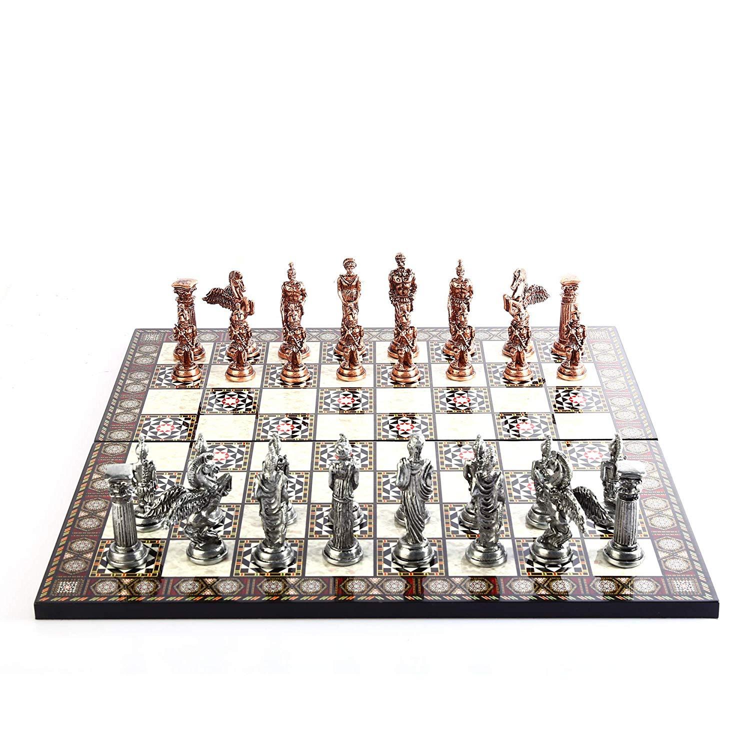 Изображение товара: Мифологический Pegasus антикварные медные фигурки металлический Шахматный набор, детали ручной работы, перламутровый дизайн деревянная шахматная доска король 9,5 см