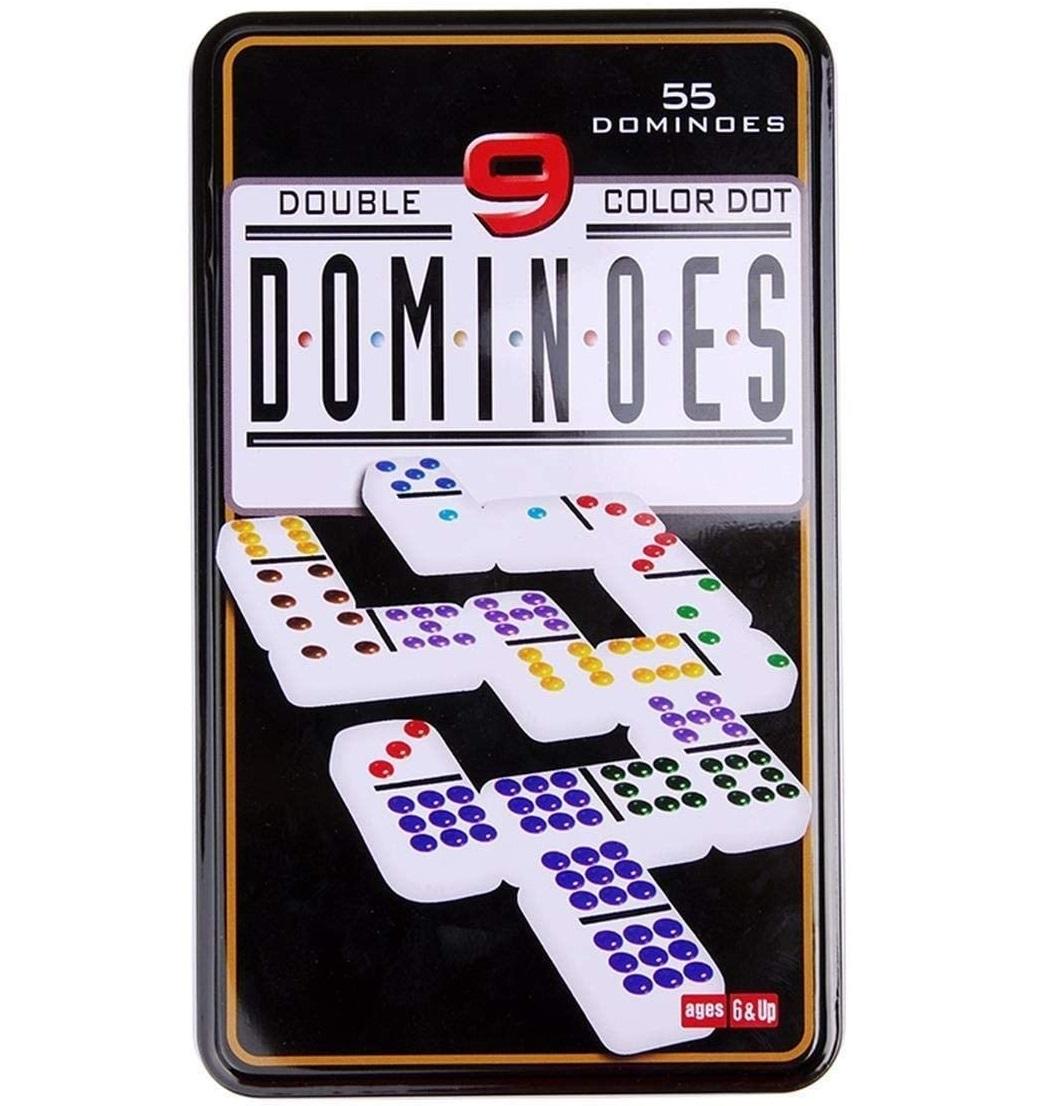 Изображение товара: Juego de Domino doble 9 de colores 55 fichas + caja metal Dominoes