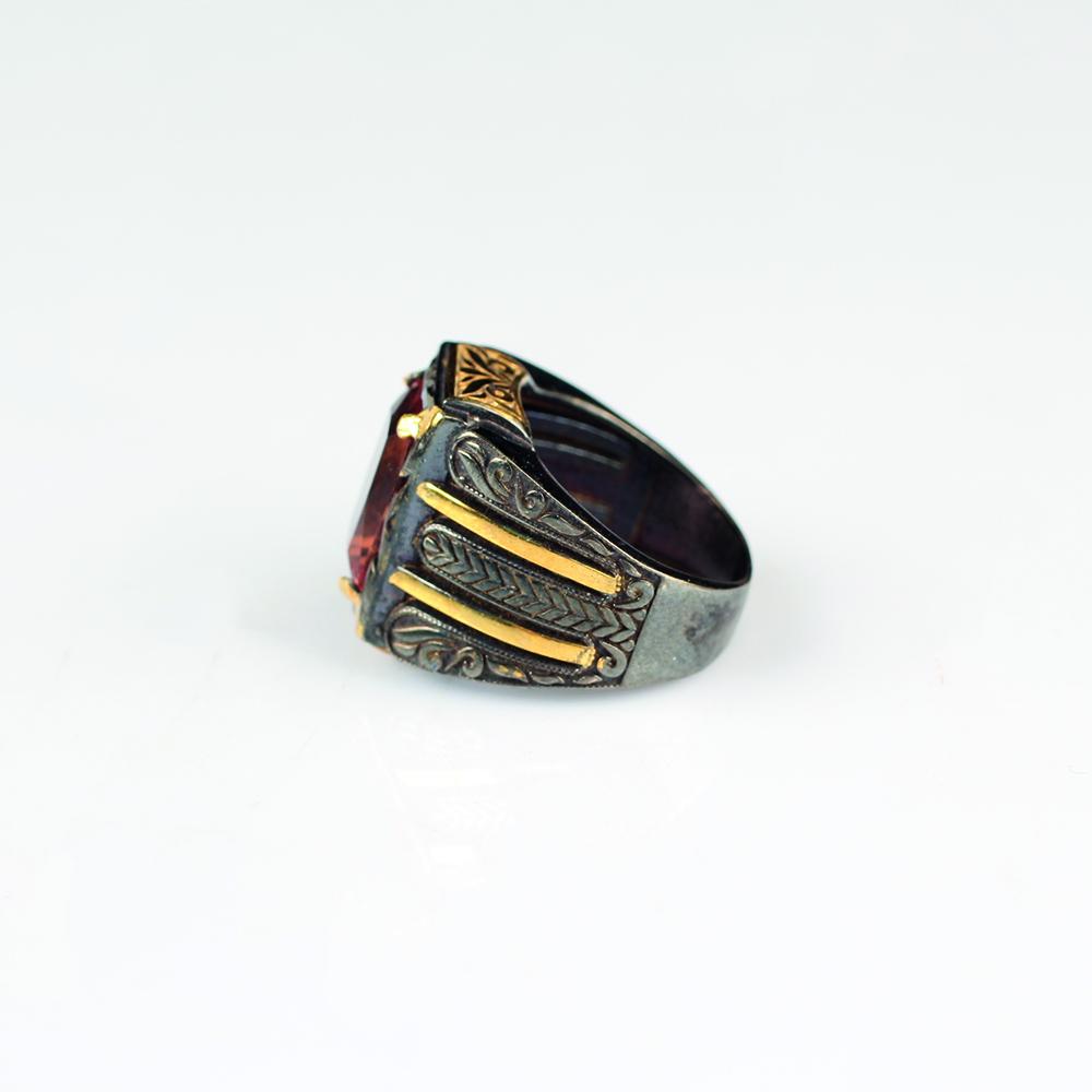 Изображение товара: Мужское серебряное кольцо с зултанитом ручной работы, мужское кольцо из серебра 925 пробы, Серебряное прямоугольное кольцо с зултанитом ручной работы
