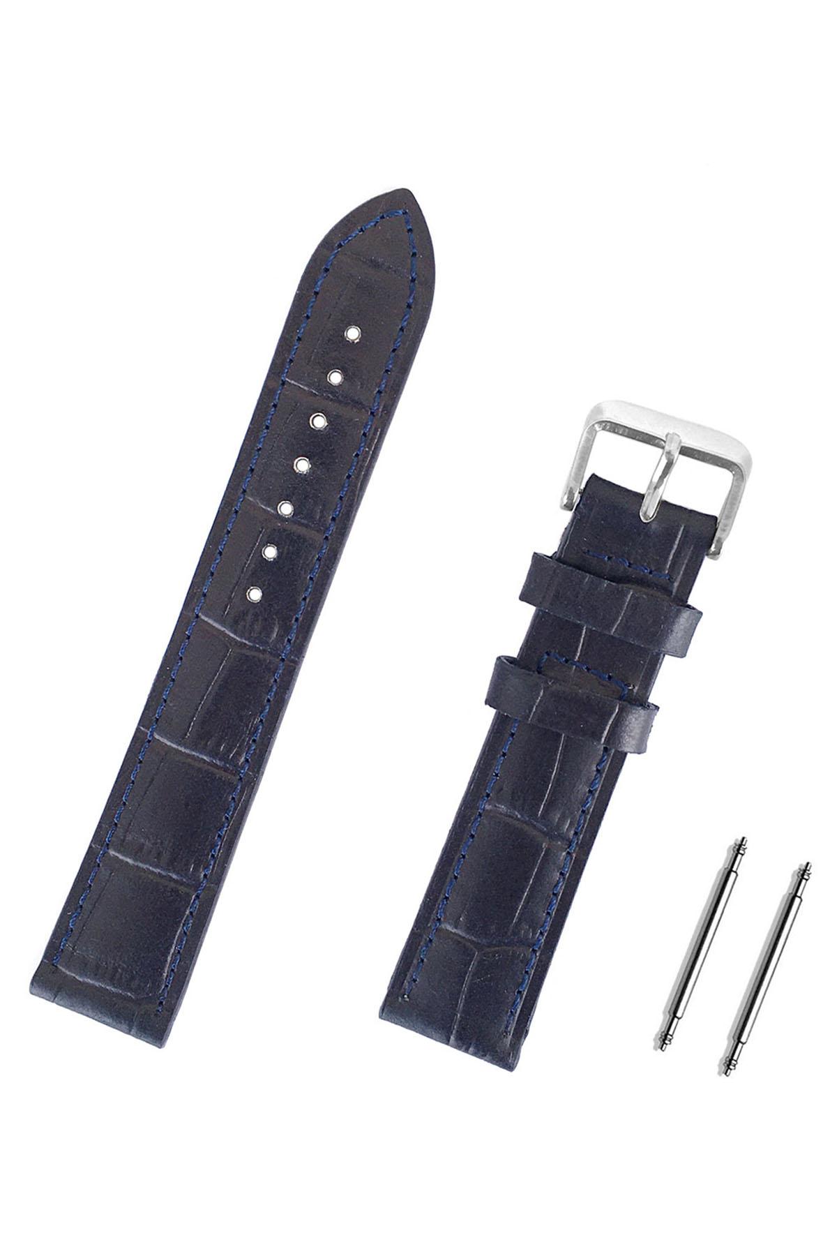 Изображение товара: Ремешок для наручных часов из натуральной кожи темно-синего цвета Kroko 20 мм